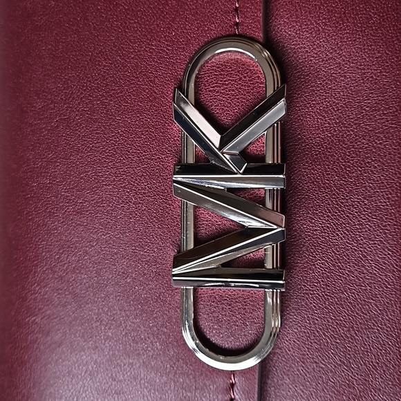 NWT $498 Michael Kors Parker Convertible Pochette Merlot Leather  Silver Logo - Picture 6 of 11